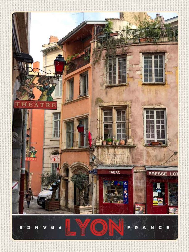 vianmo Holzschild 40x30 cm Lyon Stadt Frankreich Tabak Theater Bildmotiv Reisemotiv Europa