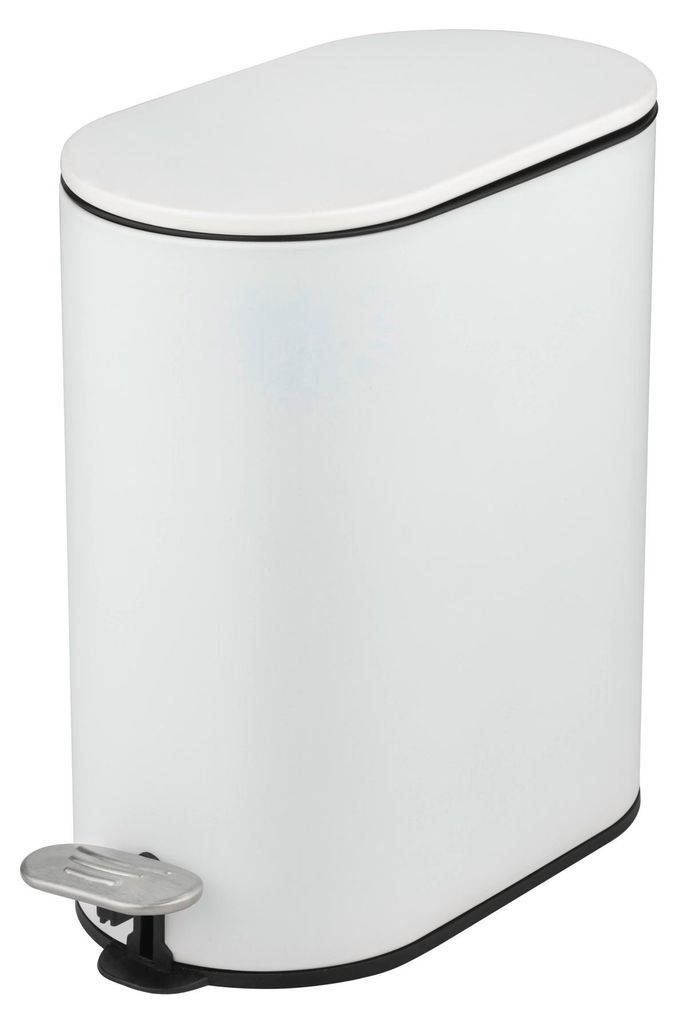 WENKO Kosmetikeimer Mod Collungo freistehend weißer Treteimer 5 Liter Absenkautomatik aus Metall Stahl Kunststoff 14 x 28,5 x 29,5 cm weiß schwarz