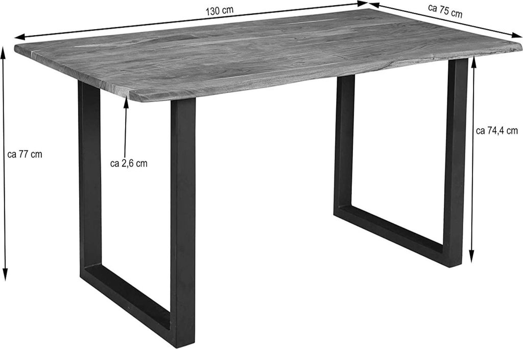 Baumkantentisch Esstisch Akazie Natur 130 x 75 cm silber INSA