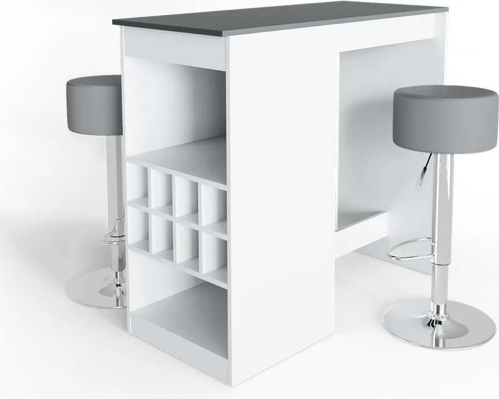Mange-debout Vicco Ross blanc et anthracite 115x50 cm avec 2 tabourets 33211