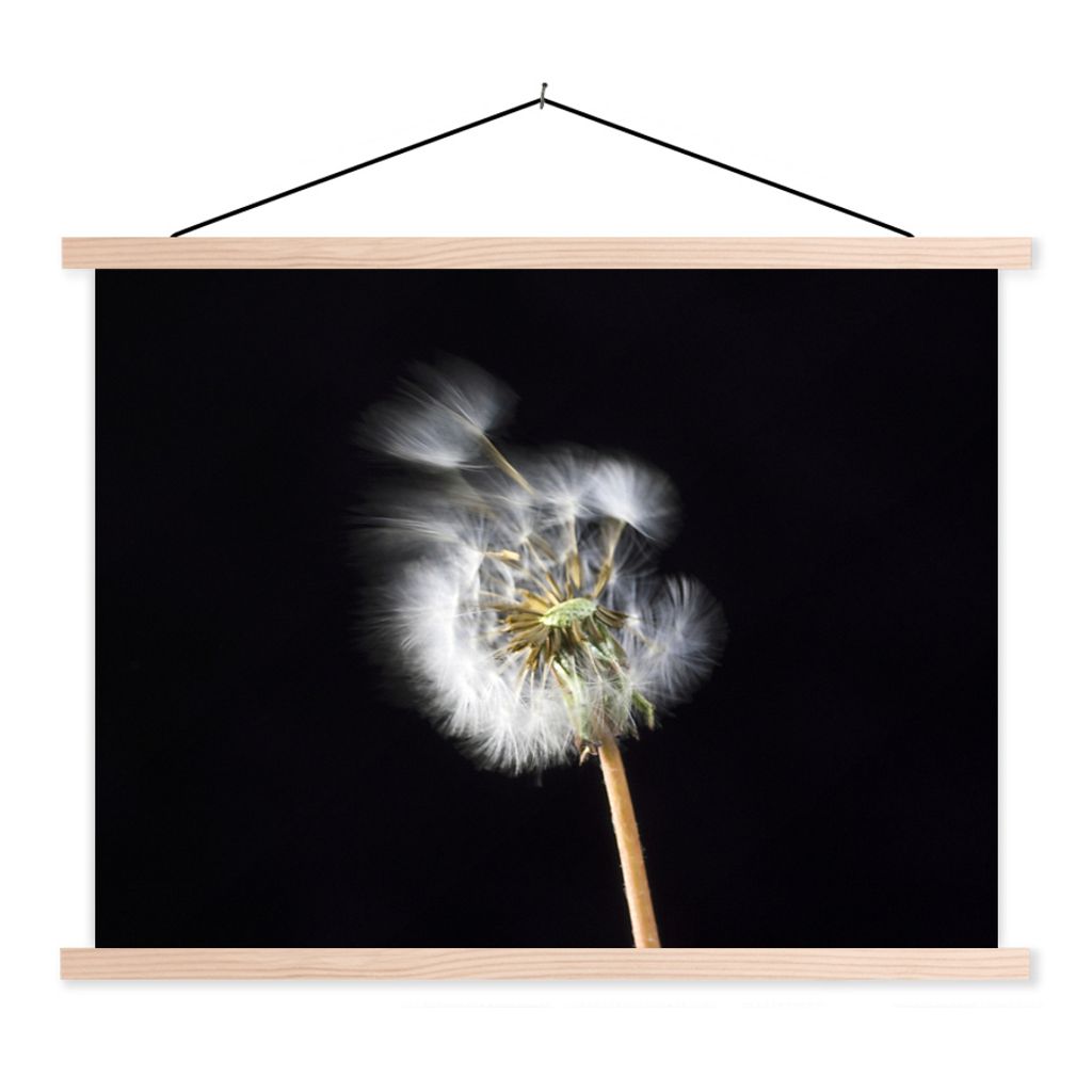 MuchoWow Textilposter Eine Pollenblume auf schwarzem Hintergrund 150x113 cm mit holzfarbenen Rahmen - Poster