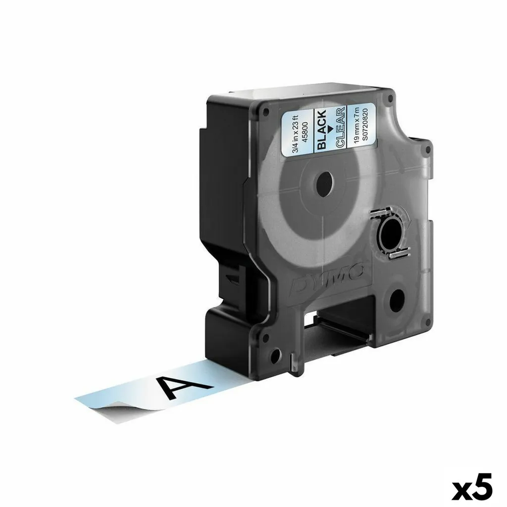 Ruban Dymo D1 19mm noir/transparent haute résistance pack de 5 rouleaux 7m