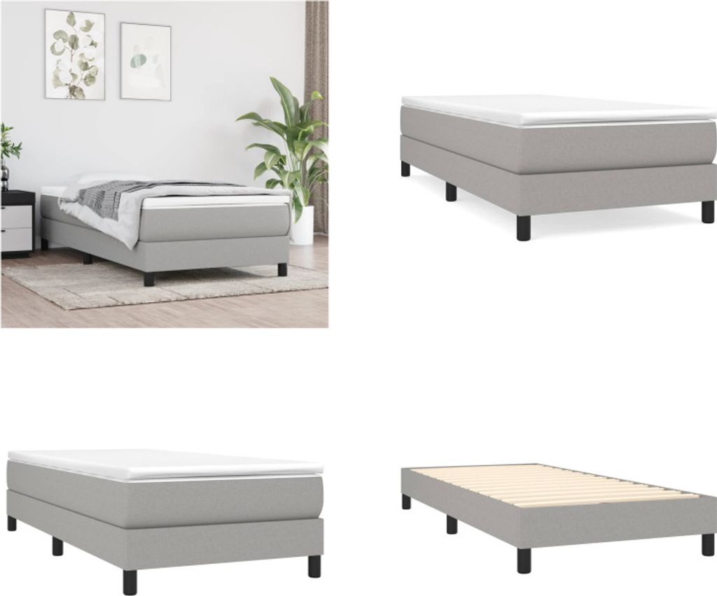 vidaXL Boxspringbett Hellgrau 90x200 cm Stoff - Produktbild 