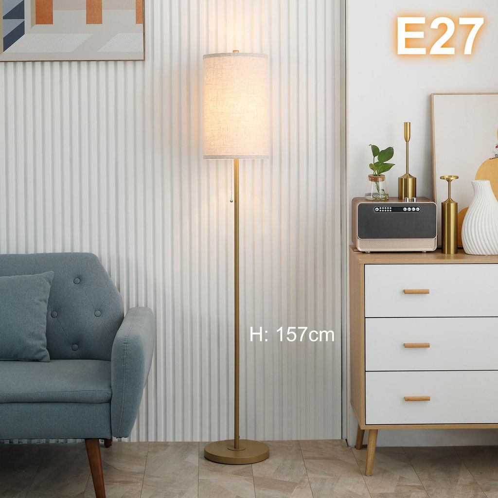 Stehlampe Vintage Gold mit Stoffschirm E27, Modische Produktbild 