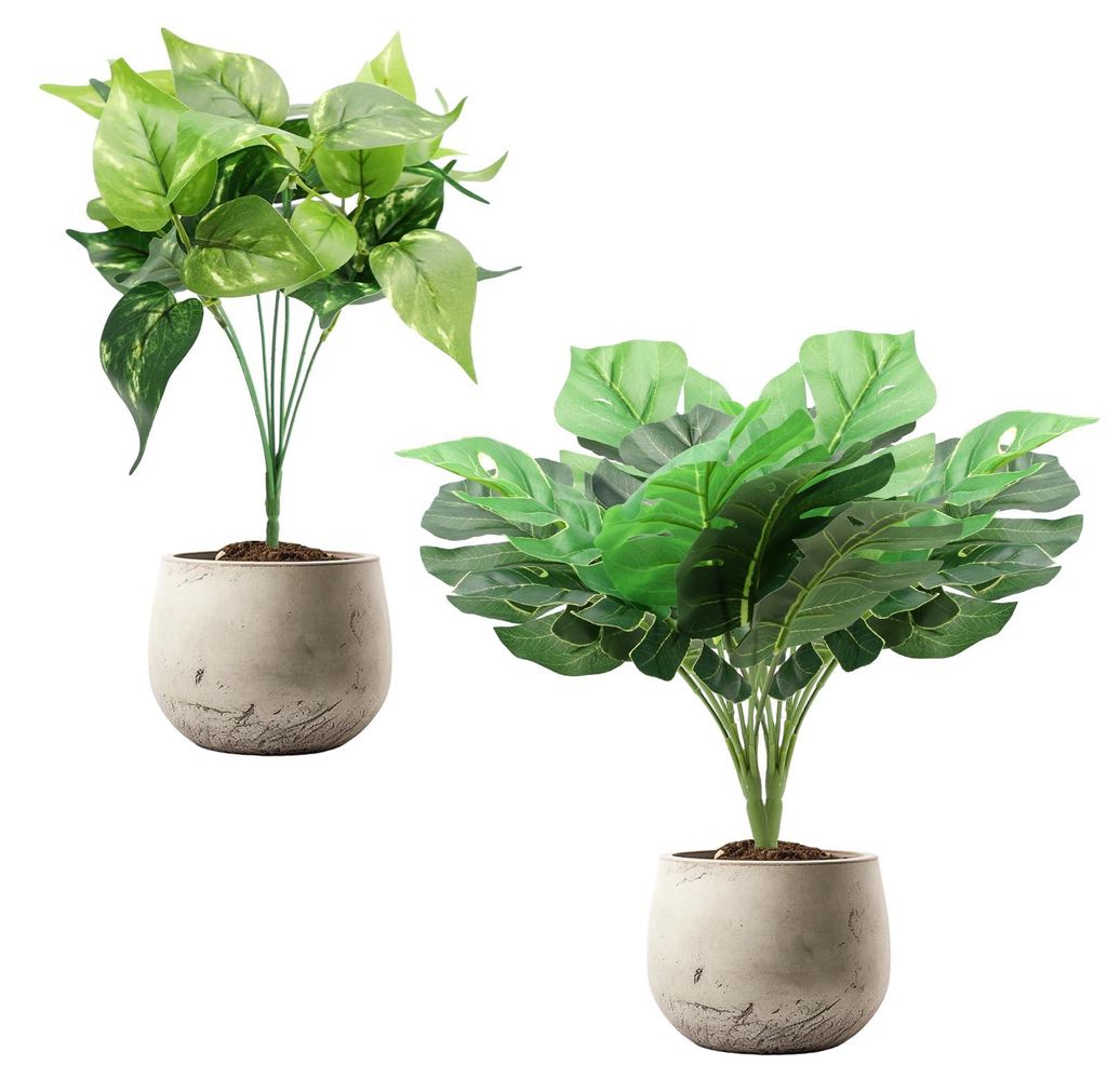 Künstliche Pflanze (20 cm) im Topf, 3 Mini-Kunstpflanzen, künstliche Monstera-Pflanzen, künstliche Pflanzen für drinnen und draußen, naturgetr...
