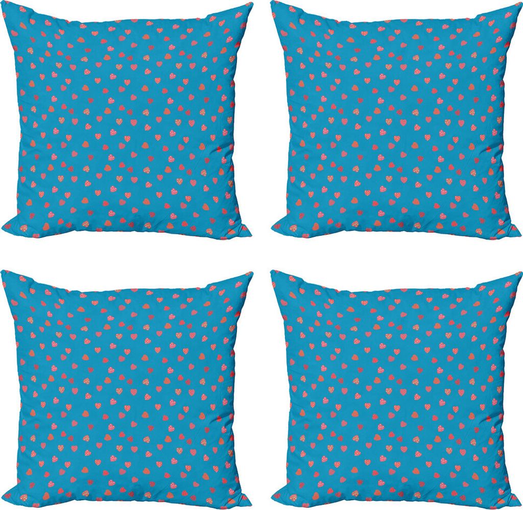 ABAKUHAUS Herzen Kissenbezug Set (4 Stück), Herzen mit Sternen und Punkten, Moderner Doppelseitiger Digitaldruck, 45 cm x 45 cm, Blau und Dunkel C...