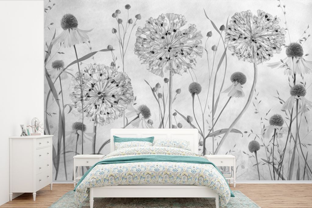 MuchoWow Fototapete für Wohnzimmer oder Schlafzimmer Wandtapete Vinyl Motivtapete Natur - Stilleben - Schwarz und weiß - 600x400 cm - Vinyltapeten