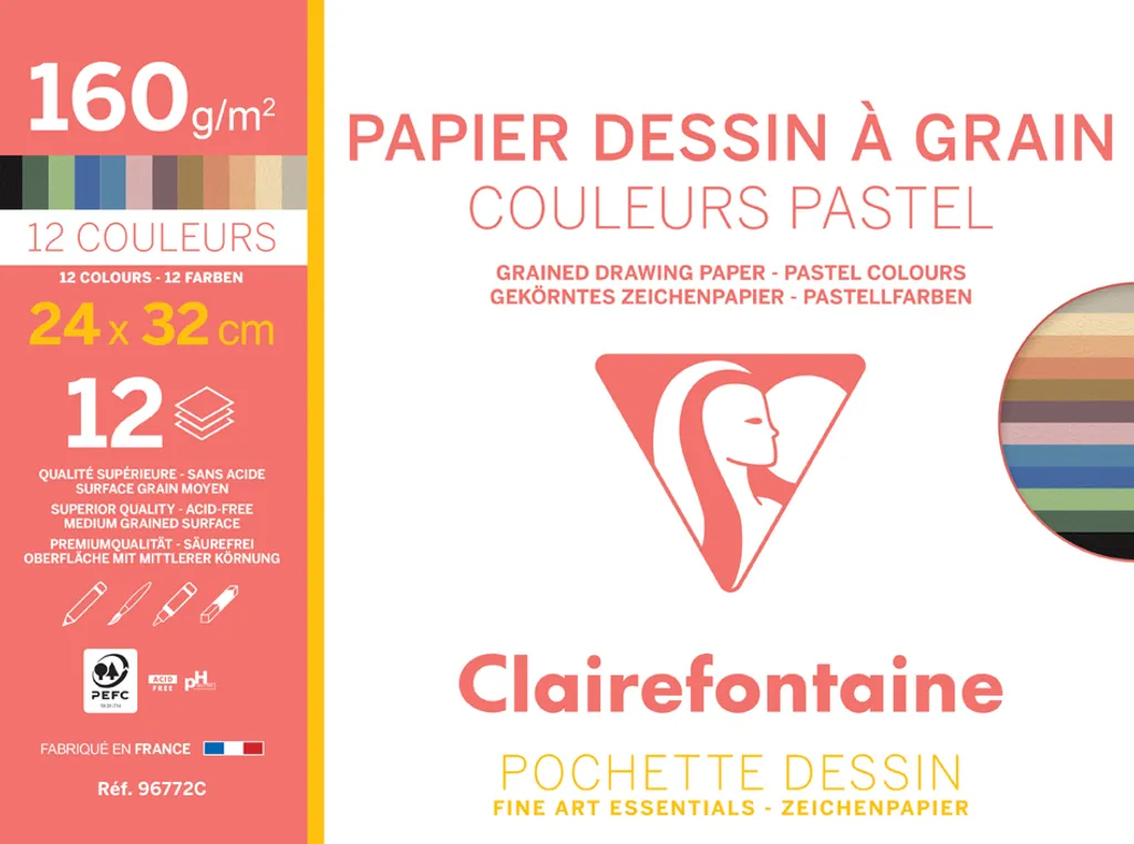 Papier artistique à Grain épais 240x320 mm résistant au gommage 12 fls