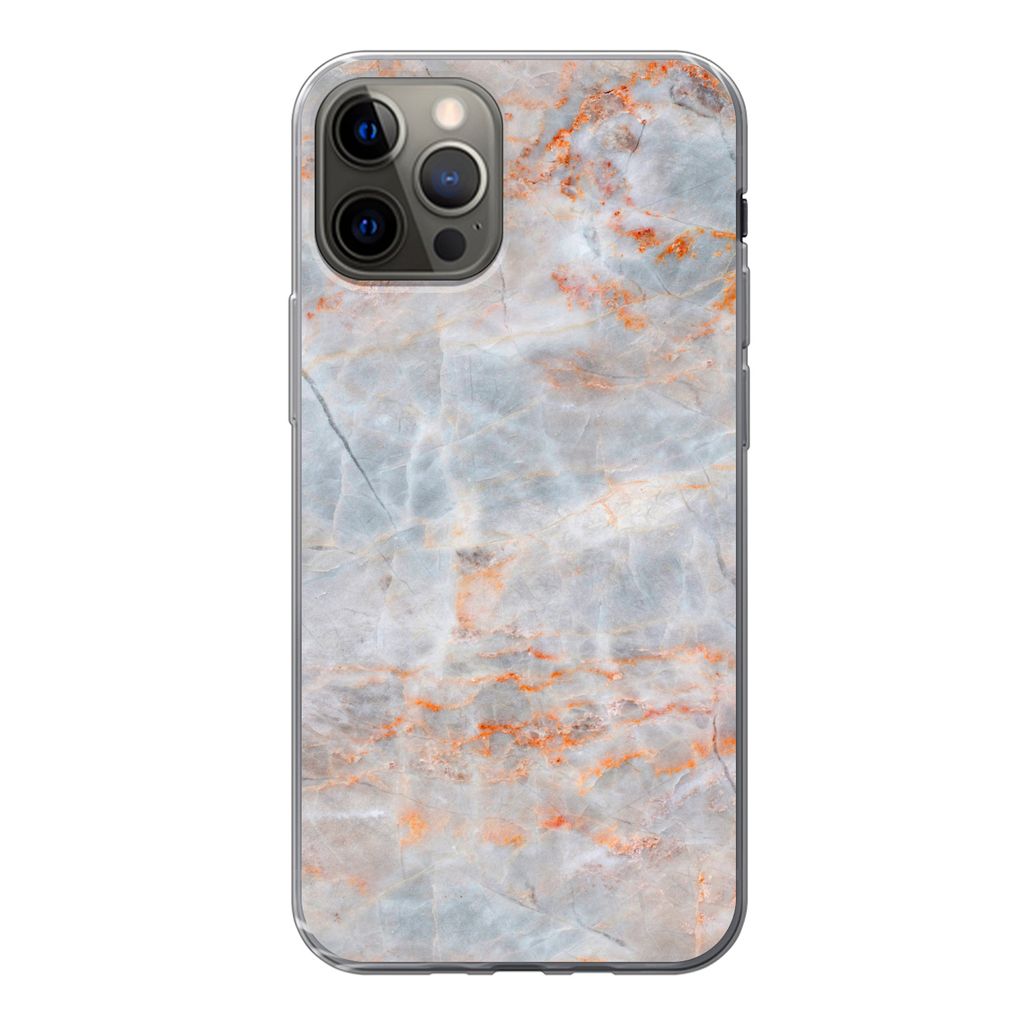 MuchoWow Handyhülle Schutzhülle Hülle für iPhone 12 Pro Marmor - Luxus - Orange Silikon Softcase Handy Hülle - Abdeckung