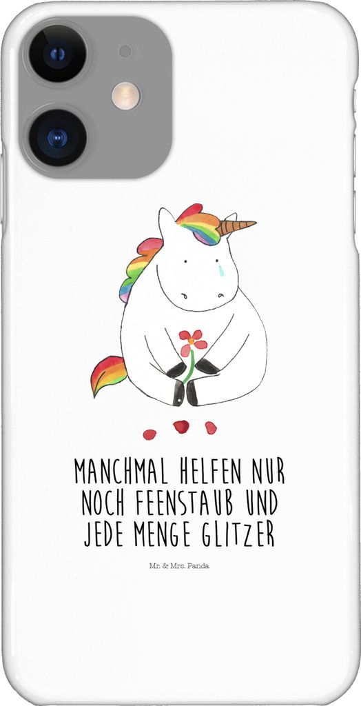 Mr. & Mrs. Panda Iphone 11 Handyhülle Einhorn Traurig - Weiß - Geschenk, Cover, Liebe, Einhörner, Pro, Unicorn, Hülle, XS, Blume, Freunde, Glitzer