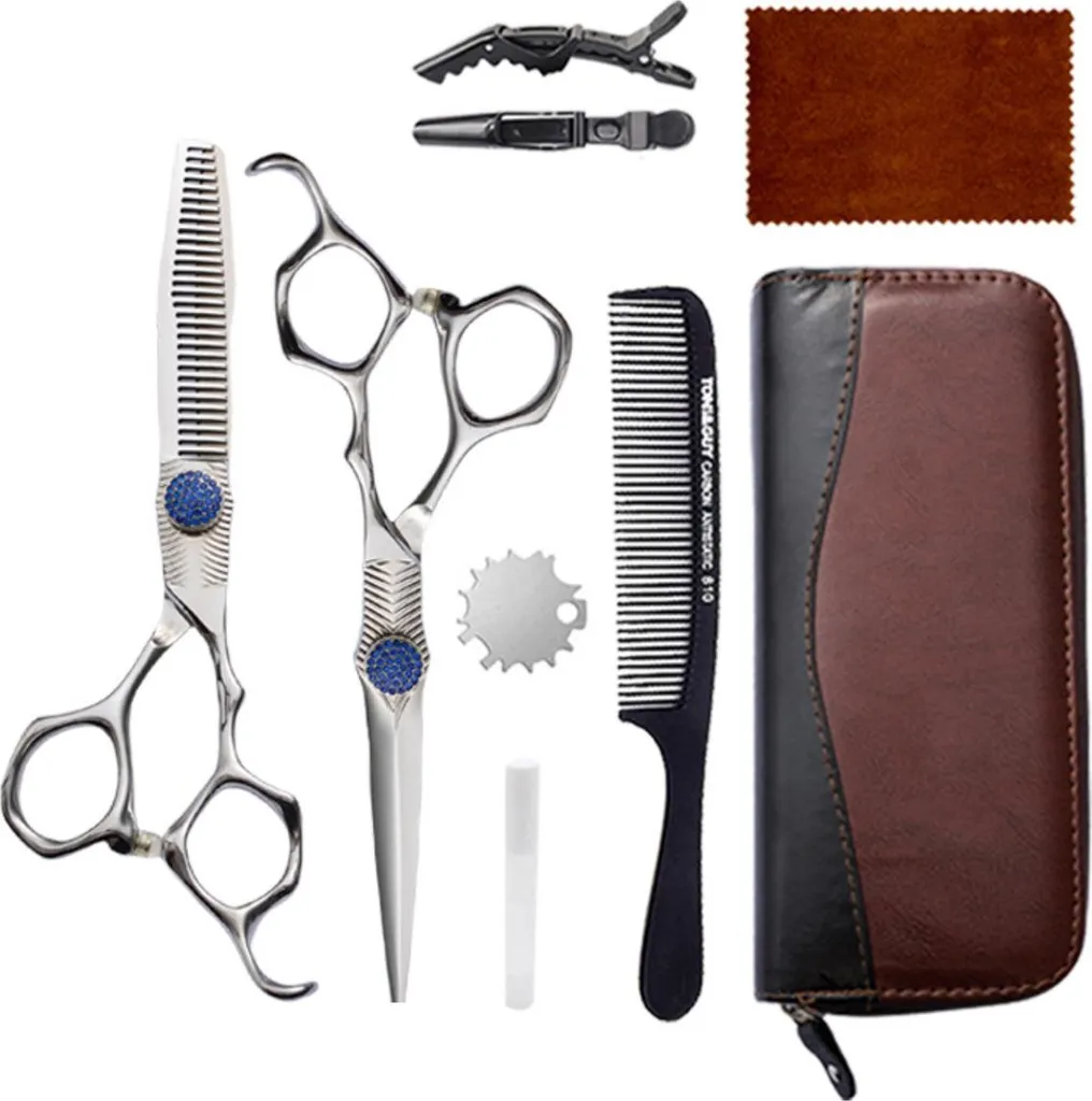 Ciseaux de coiffure sans douleur 8 pièces acier 9CR13 ergonomiques