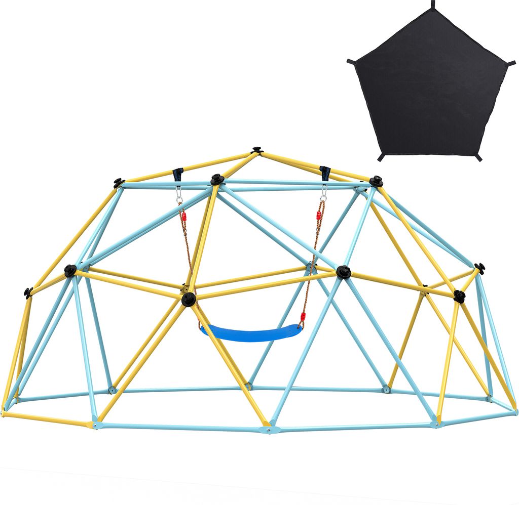 VEVOR Kletterkuppel 3,04 m geometrisches Klettergerüst mit Hängematte & Schaukel, für Kinder von 3 bis 10 Jahren, Klettergerüst 340 kg Tragfäh...