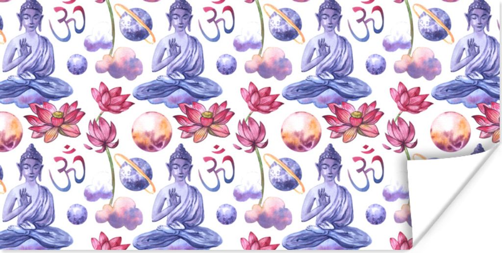 MuchoWow Poster Buddha - Muster - Blumen 160x80 cm - Foto Poster