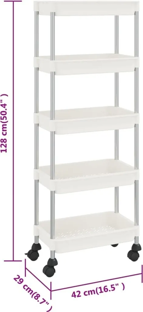 Carrello Cucina 5 Ripiani Bianco 42x29x128 cm Ferro e ABS | Salvaspazio - 7