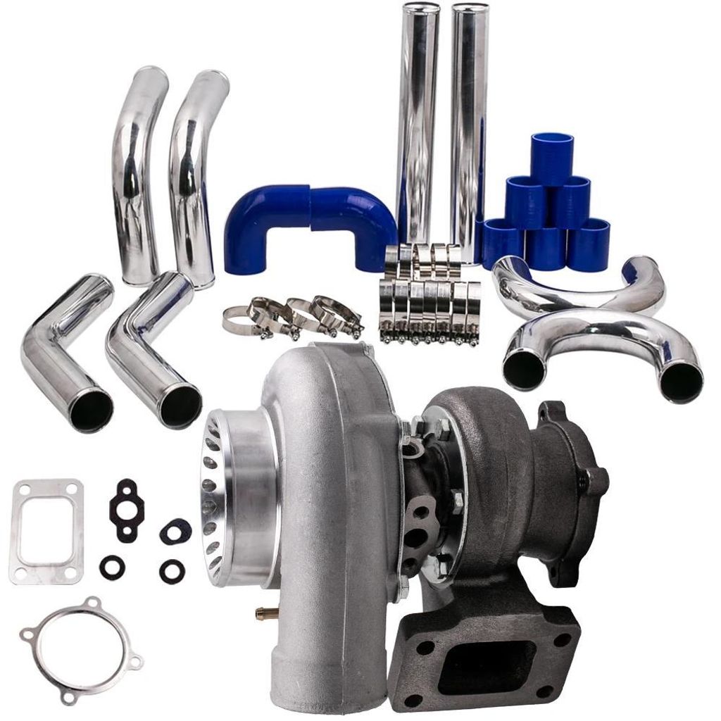 GT35 GT3582 Turbolader Kit - Turbo mit Ladeluftkühler Rohr 64 mm - T3 Flansch - Bis 600 PS - Für Nissan R32 R33 R34 RB25 RB30 3,0-6,0L 4/6 Zylinder