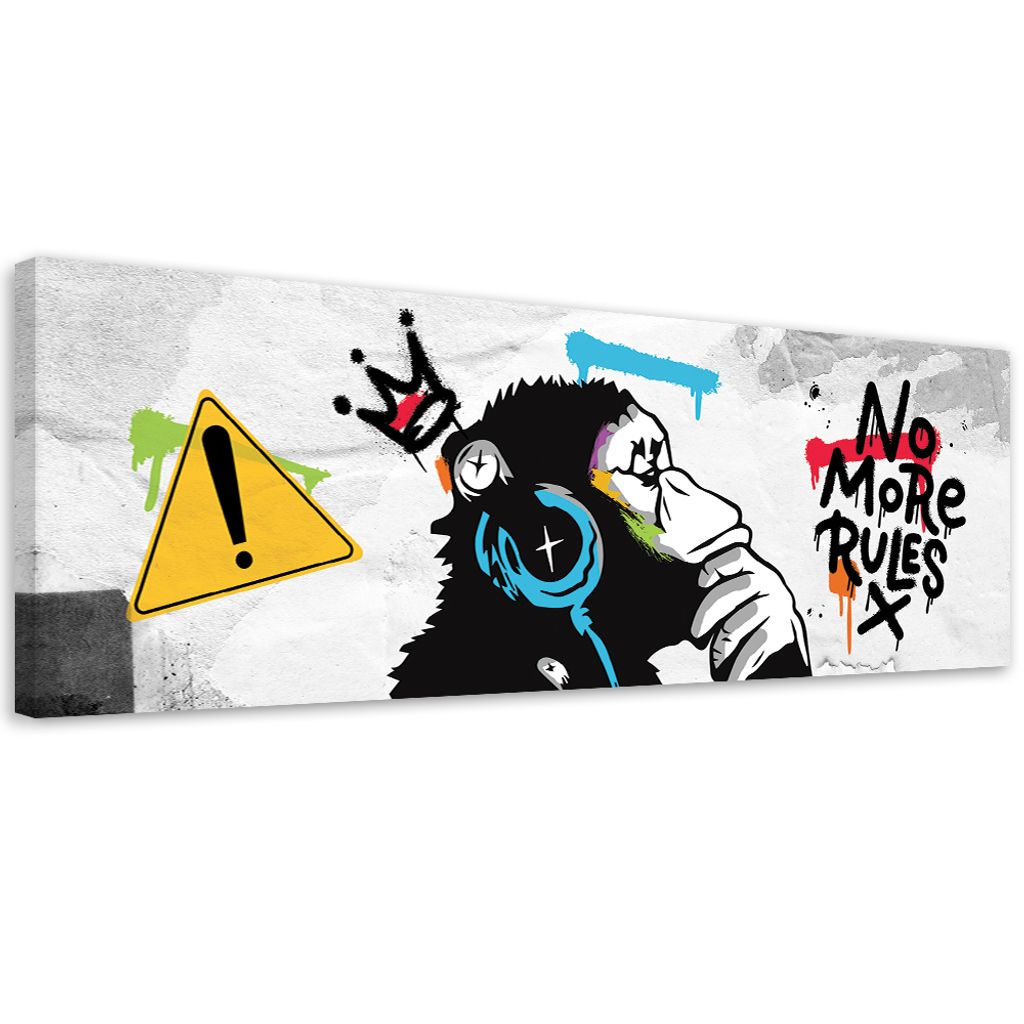 Leinwandbild Banksy DJ Monkey 120x40 Feeby Grau bild für die wand bereit zum aufhängen