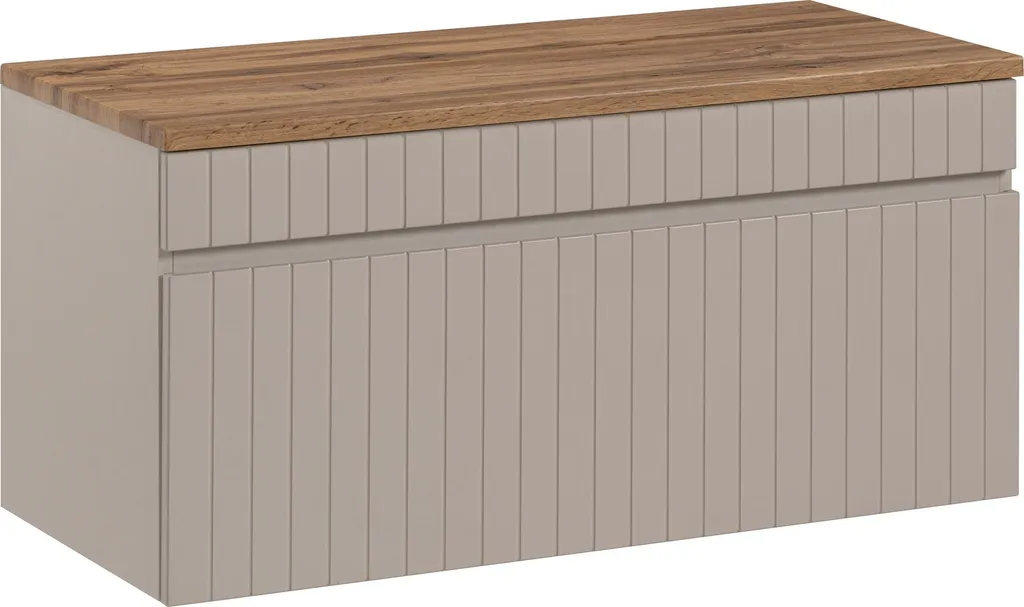 Meuble de bain 100 cm chêne Evoke et finition cachemire mat haut de gamme