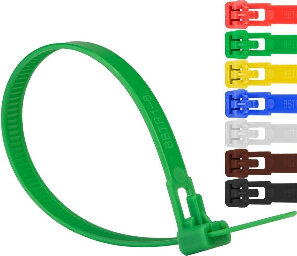 Kabelbinder UV-beständig Polyamid 6.6 wiederlösbar wiederverwendbar schwarz weiß 540mm x 7,6mm grün 100 Stück