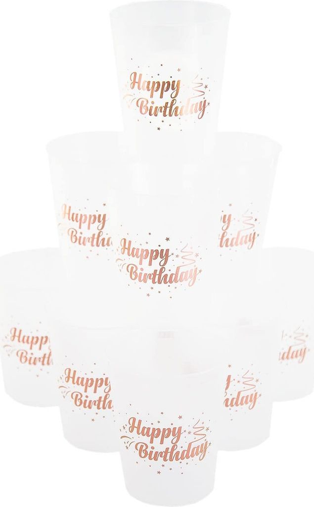 Oblique Unique Happy Birthday Becher Set Trinkbecher Partybecher Geburtstag Kindergeburtstag Party transparent rosé