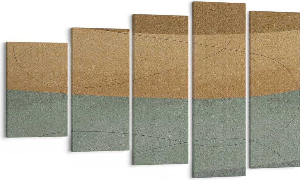 Bild auf Leinwand - Leinwandbild - 5 Teile - Abstraktion Gold Grün - 100x60cm - Wand Bild - Wanddeko - Wandbilder - Leinwanddruck - Bilder - Wandd...