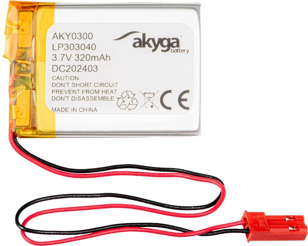 Li-Po Akku LP303040 Akyga AKY0300 3.7V / 320mAh PCM JST 2-Pin Stecker 150mm