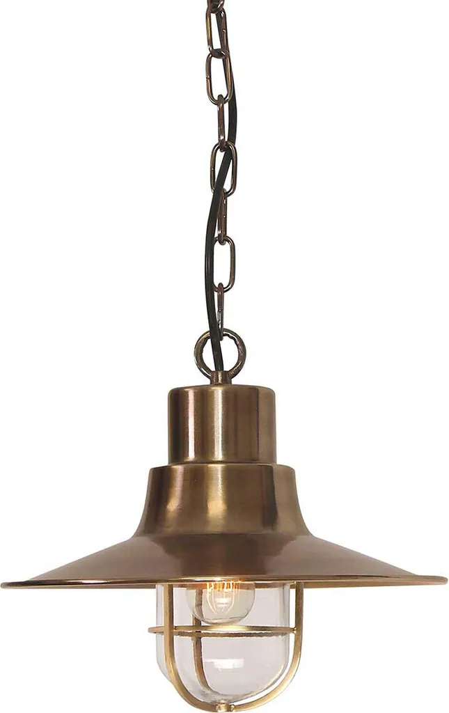 Suspension Extérieure Sheldon E27 60W Laiton Massif et Verre Clair