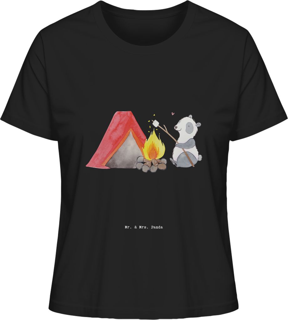 Mr. & Mrs. Panda Damen T-Shirt Kurzarm Panda Campen Größe S - Schwarz - Geschenk, Oberteil, Camping, Zelten, Damenshirt, Campingplatz, gehen, bau...