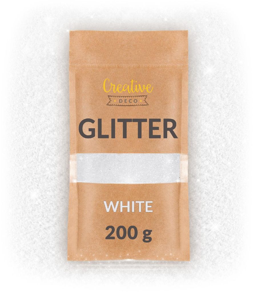 Creative Deco Biely brokát | 200 g brokátu do farieb | Obrázok produktu 