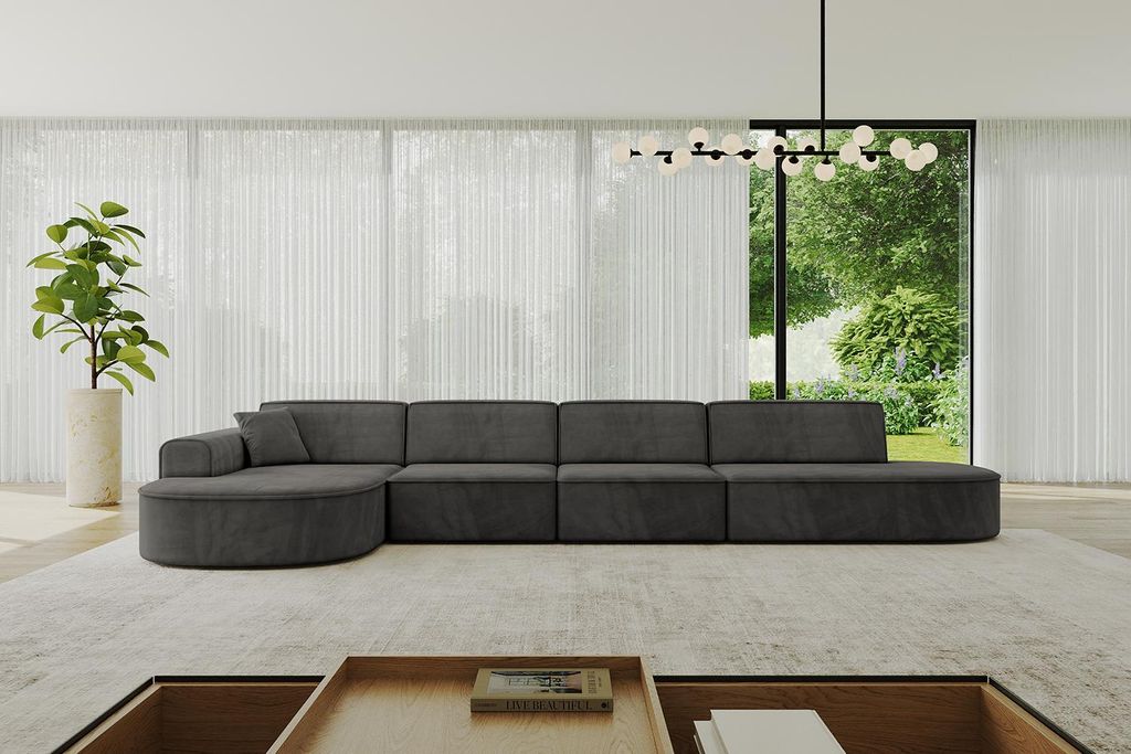 ALTDECOR Ecksofa in L-Form MARI-L3 - 413x171x79,5 cm Dunkelgrau - Corner Sofa Bett Eckcouch Couch Wohnlandschaft Cauchsofa