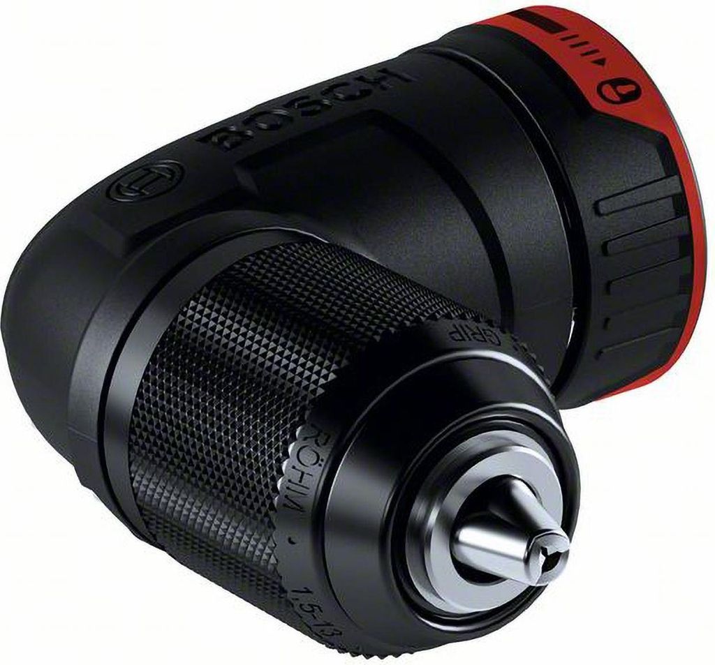 A close-up studio shot of a Bosch angle drill attachment.