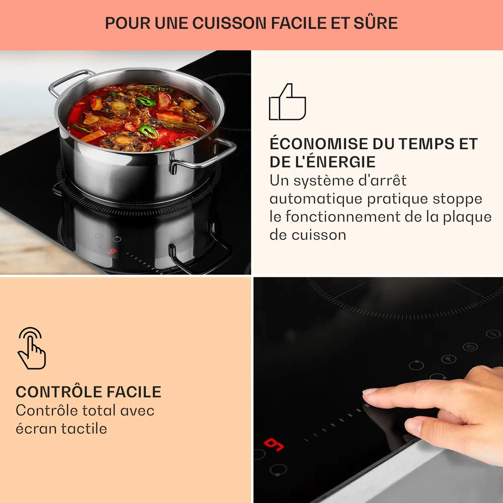 Table Cuisson Induction 7200W Sécurisée Finis les Plats Brûlés 4 Feux - 4
