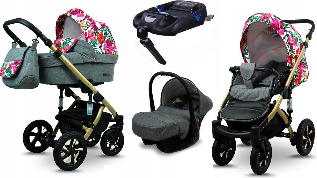 BabyLux Sky Lark | 4in1 Kinderwagen Set | Grey Flex Hibiscus | Kombikinderwagen | Kinderwagense