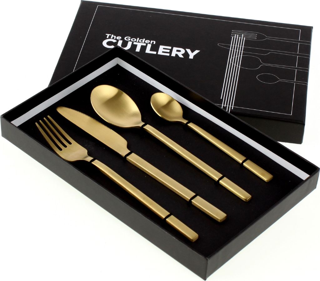 Besteck Set Golden Cutlery 4 tlg. Gold Matt Edelstahl Küche Gedeckter Tisch Neu