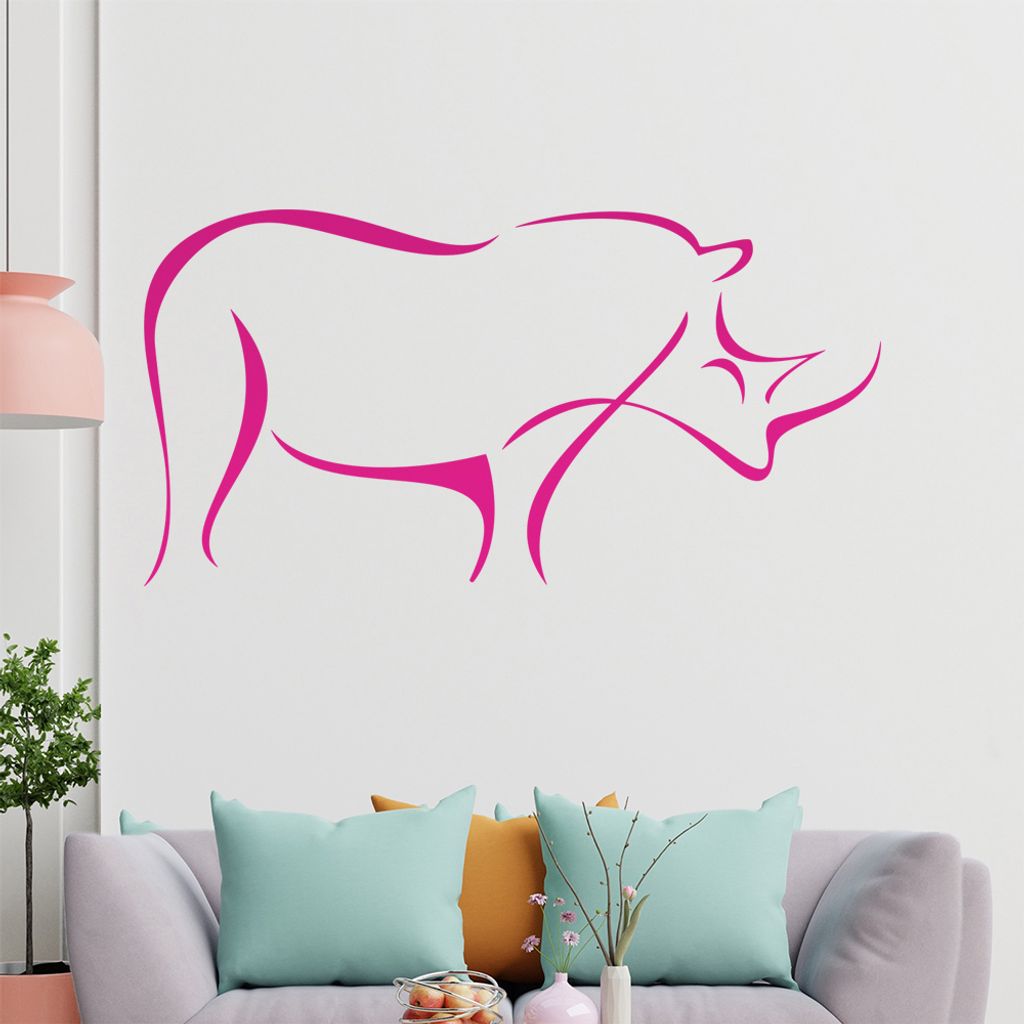 Nashorn Linien Wandtattoo in 6 Größen - Wandaufkleber Wall Sticker - Dekoration, Küche, Wohnzimmer, Schlafzimmer, Badezimmer