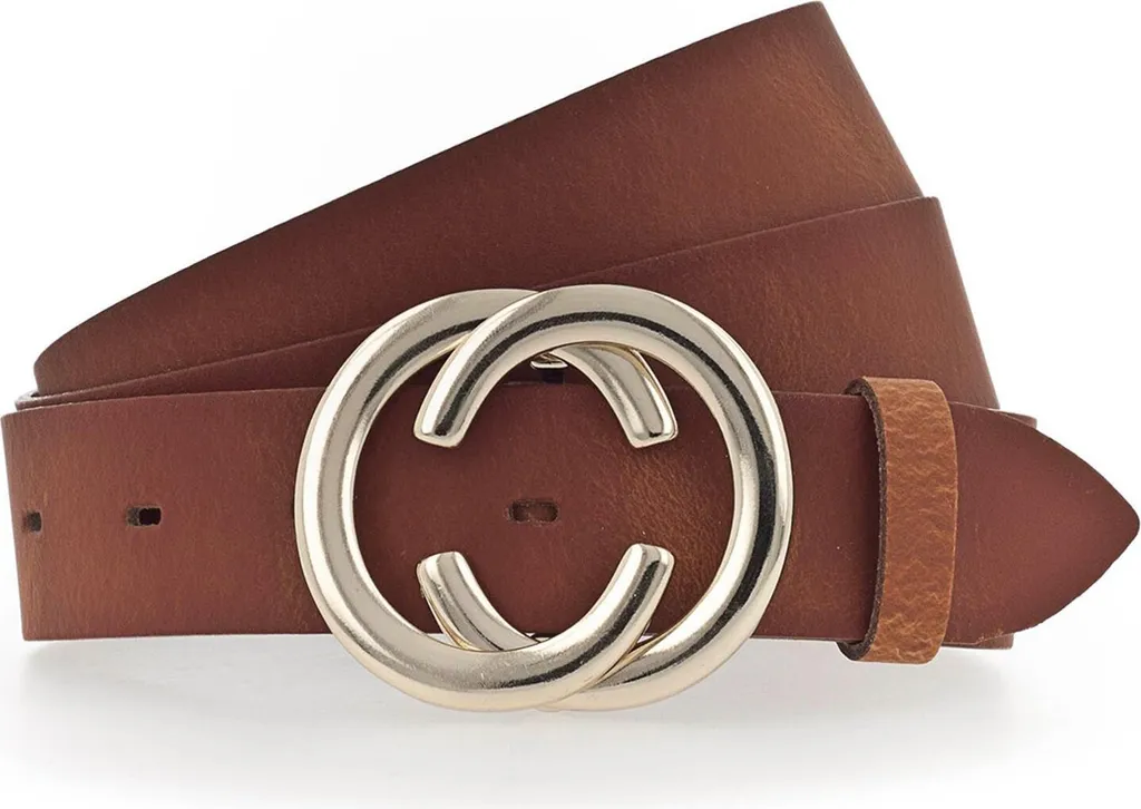 Ceinture en Cuir Marron pour Femme - Accessoire Double Boucle 70 cm