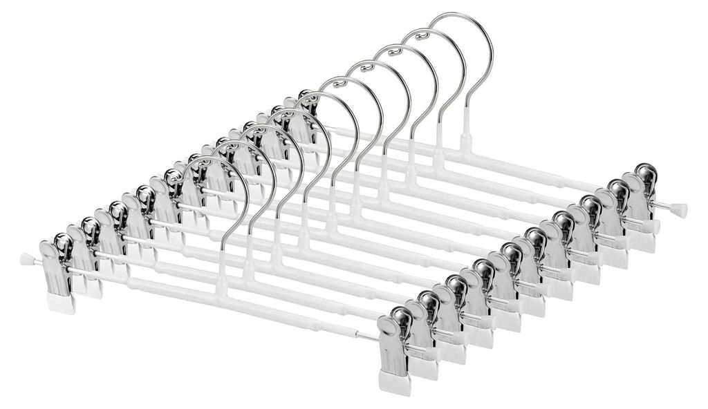 Dünne Hosenbügel rutschfeste Hosenbügel mit Verstellbaren Clips, Platzsparende Kleiderbügel für Kleidung, Rock, Jeans, Mantel (Weiss, 10)