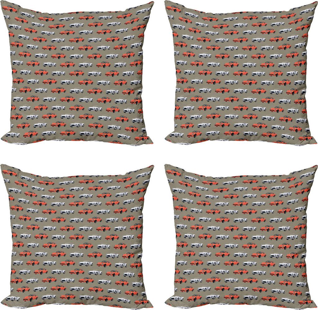 ABAKUHAUS Autos Kissenbezug Set (4 Stück), Vintage Sports Vehicle, Moderner Doppelseitiger Digitaldruck, 50 cm x 50 cm, Tan orange