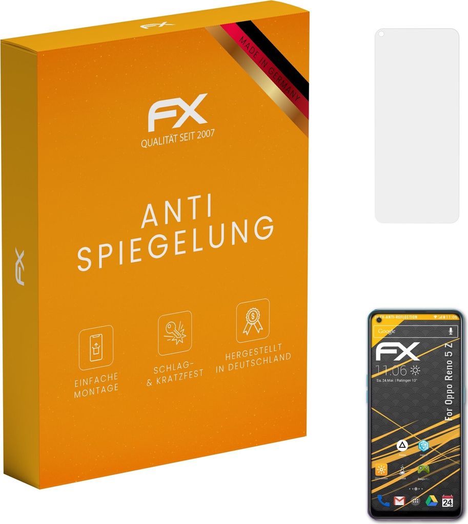 atFoliX FX-Antireflex 3x Schutzfolie kompatibel mit Oppo Reno 5 Z Displayfolie