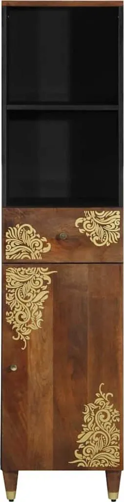 VidaXL Credenza In Legno Massello Di Mango Marrone 40x34x110 Cm - Mobile Alto Con 3 Ante In Stile Industriale
