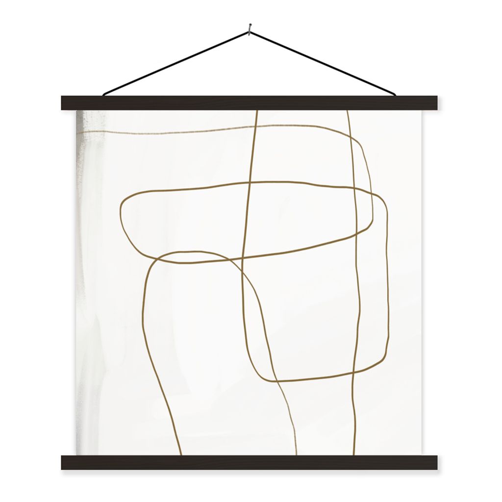 MuchoWow Textilposter Abstrakt - Linien - Taupe - Design 60x60 cm mit schwarzem Rahmen - Posteraufhänger