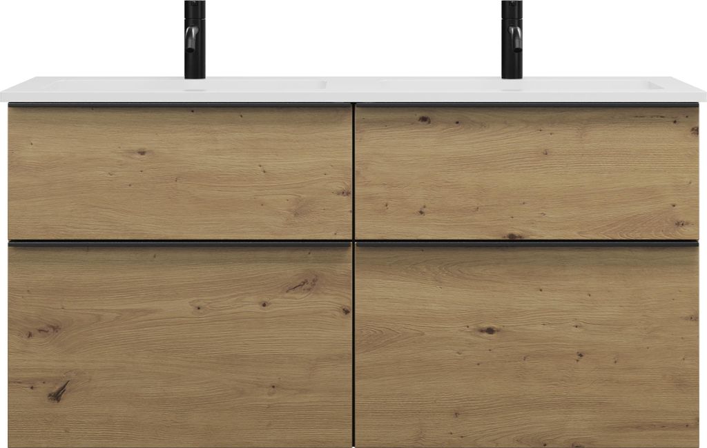burgbad Eqio Mineralguss-Doppelwaschtisch inklusive Waschtischunterschrank mit 4 Schubladen, Breite 1220mm, SHCF122F5662C0001G0252