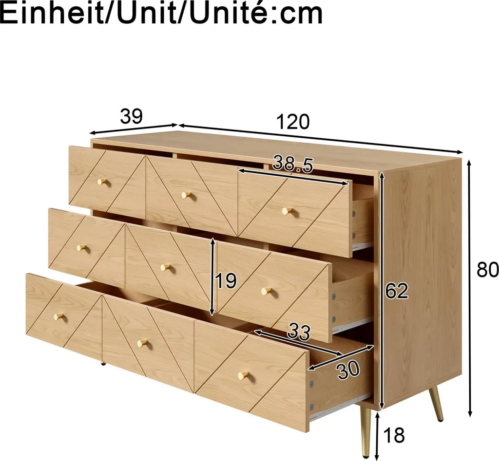Commode Fortuna Lai 6 Tiroirs : Rangement Stable et Design Géométrique