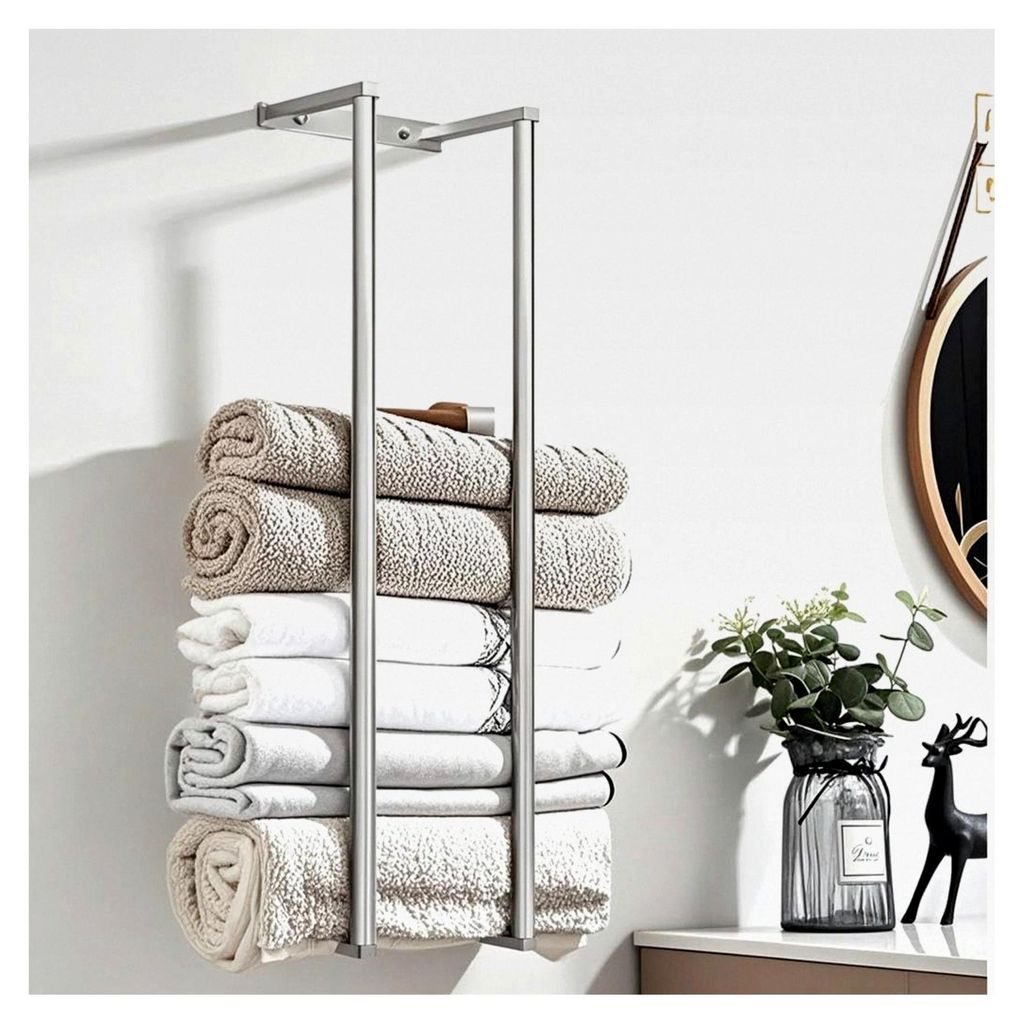 Handtuchhalter für das Badezimmer, Wandmontage, mit Haken für kleine Badezimmer, Silber