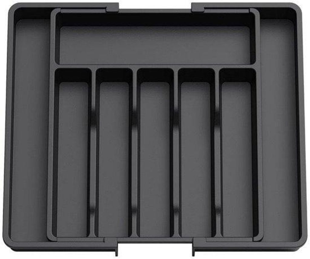 Kunststoff-Lade-Organizer - Uitbreidbaar - 37,5 cm Tiefe - Keuken-Lade-Verdeler - Für Besteck, Teller, Löffel - Schwarz