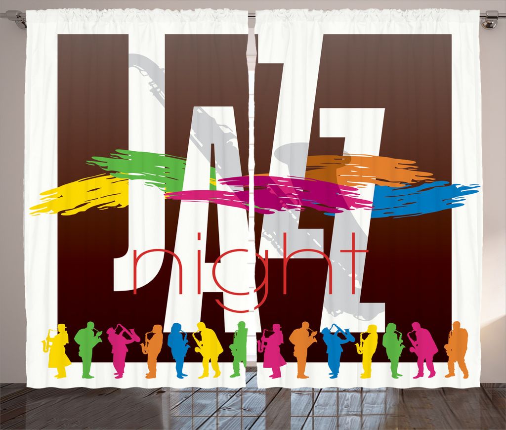 ABAKUHAUS Bunt Rustikaler Vorhang, Jazz Performers Retro, Wohnzimmer Universalband Gardinen mit Schlaufen und Haken, 280 x 245 cm, Mehrfarbig