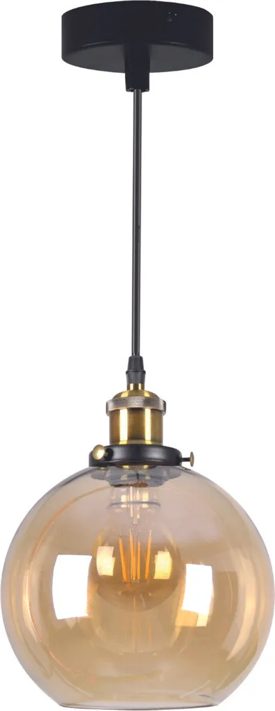 Lustre Suspension en Verre Ambre et Métal Noir E27 - Luminaire Intérieur