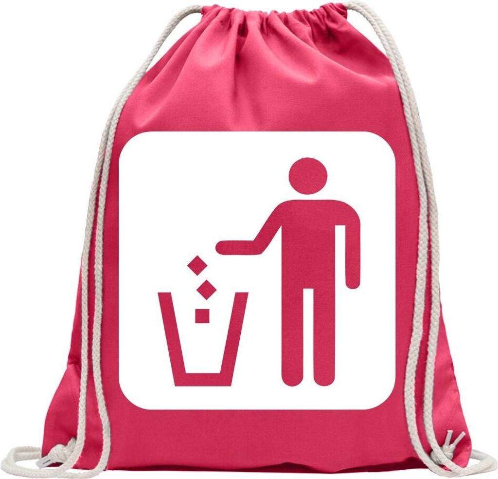 Kiwistar - Turnbeutel - pink - Mülleimer Entsorgung Piktogramme - Fun Rucksack Sport Beutel Gymsack Baumwolle mit Ziehgurt