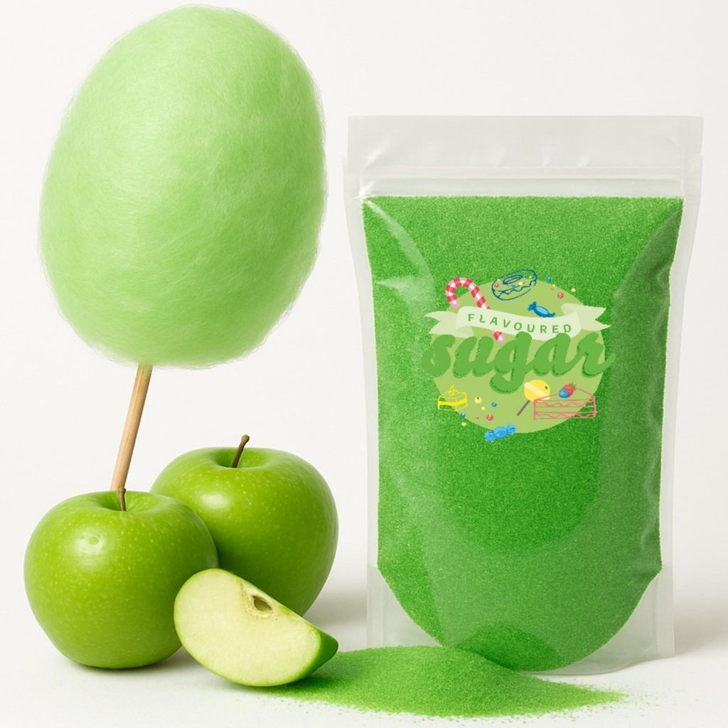 Aromazucker Apfel Grün 100 g – farbiger Zucker für Zuckerwatte, Popcorn und Zuckerwattemaschine