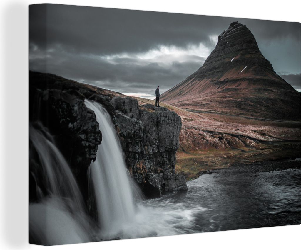 OneMillionCanvasses - Leinwandbilder - 140x90 cm, Island - Wasserfall - Berg, Wandbilder Kunstdruck Wanddekoration