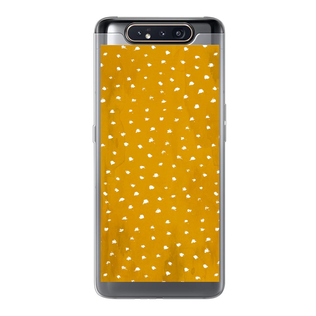 MuchoWow Handyhülle Schutzhülle Hülle für Samsung Galaxy A80 Tupfen - Orange - Weiß Silikon Softcase Handy Hülle - Schutzdeckel